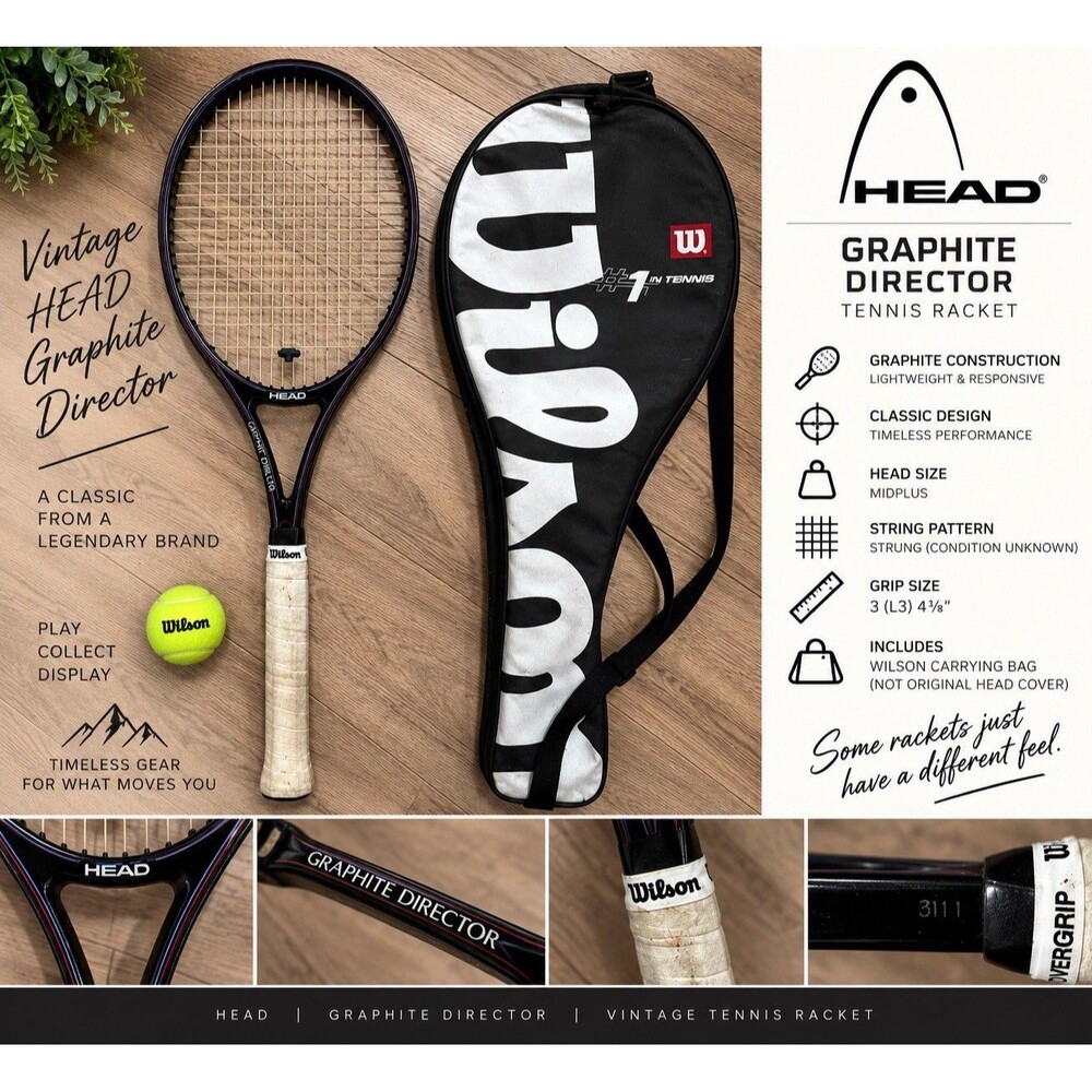 HEAD Graphite Director Tennis Racquet Midplus Head, 4 3/8 Grip, Cover